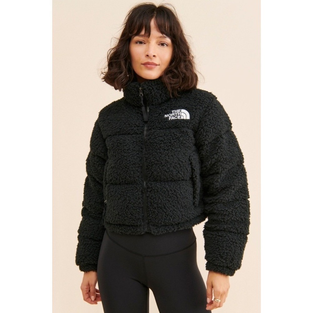The North Face Black Sherpa Puffer Jacket Cropped Womens Size L